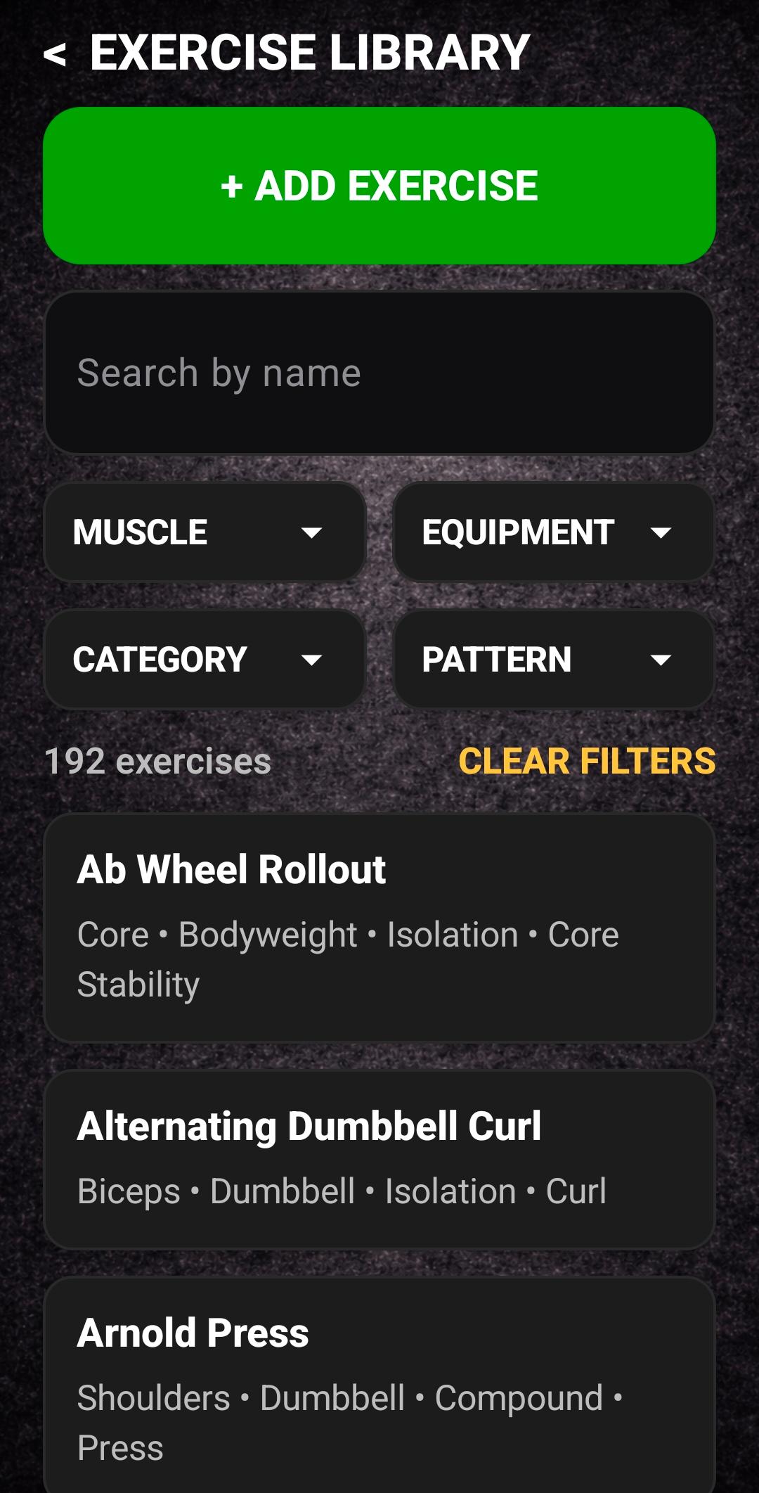 Exercise library screen