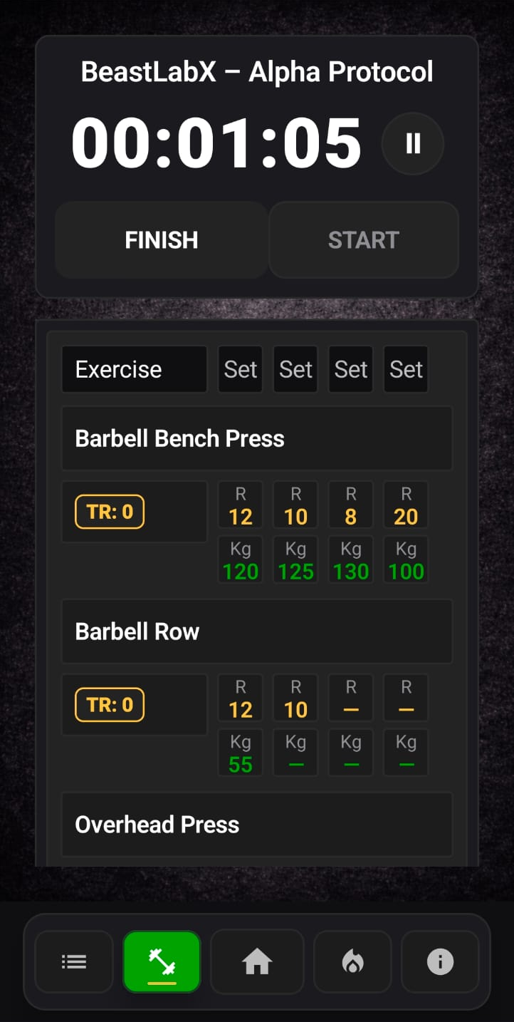 BeastLabX workout screen