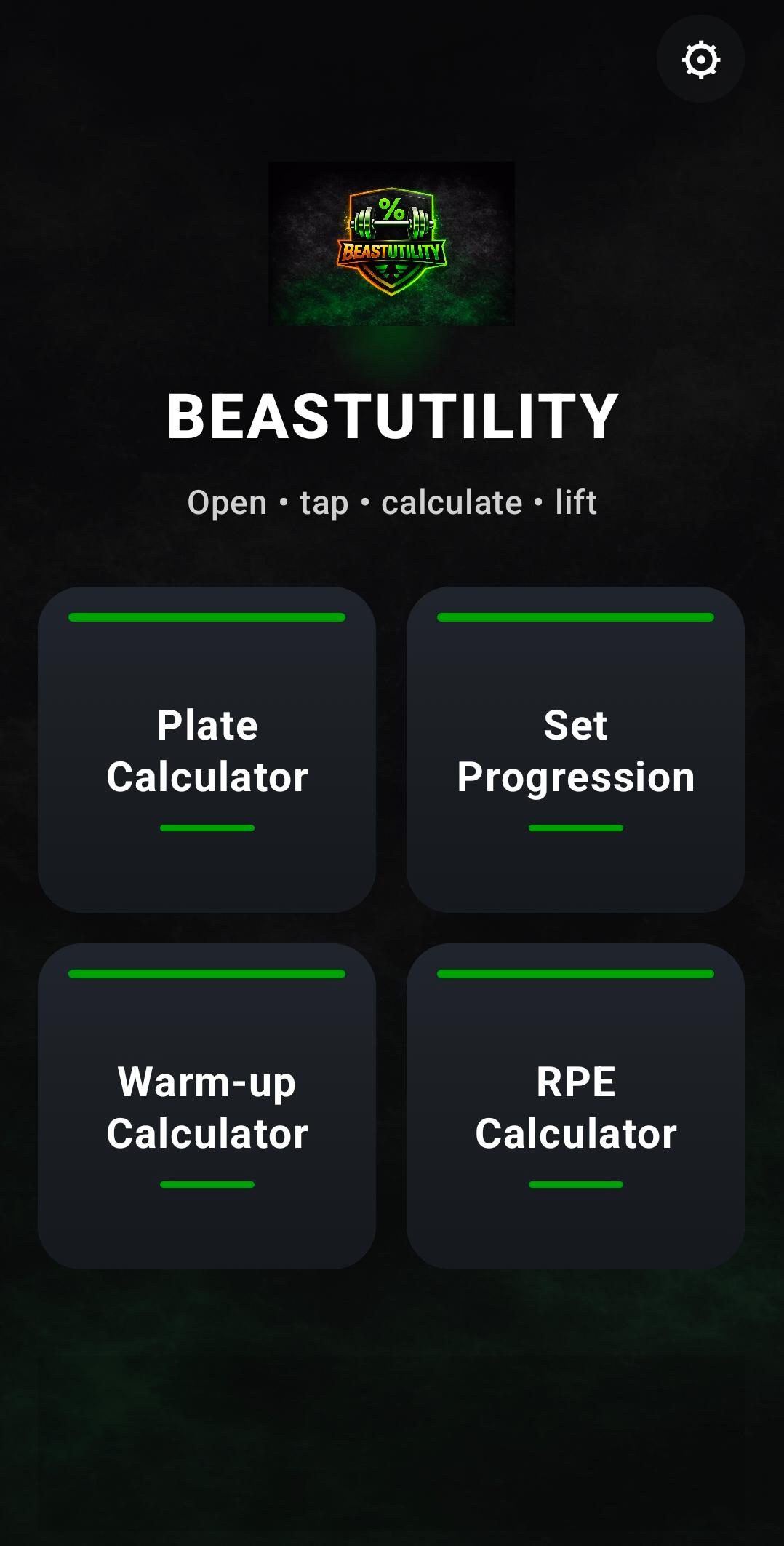 BeastUtility home screen
