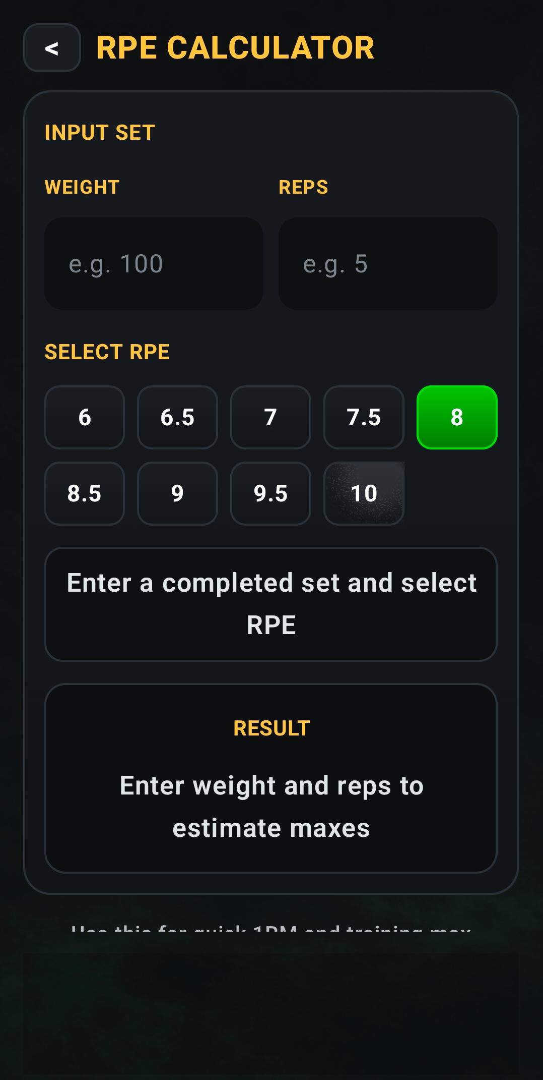 RPE support screen