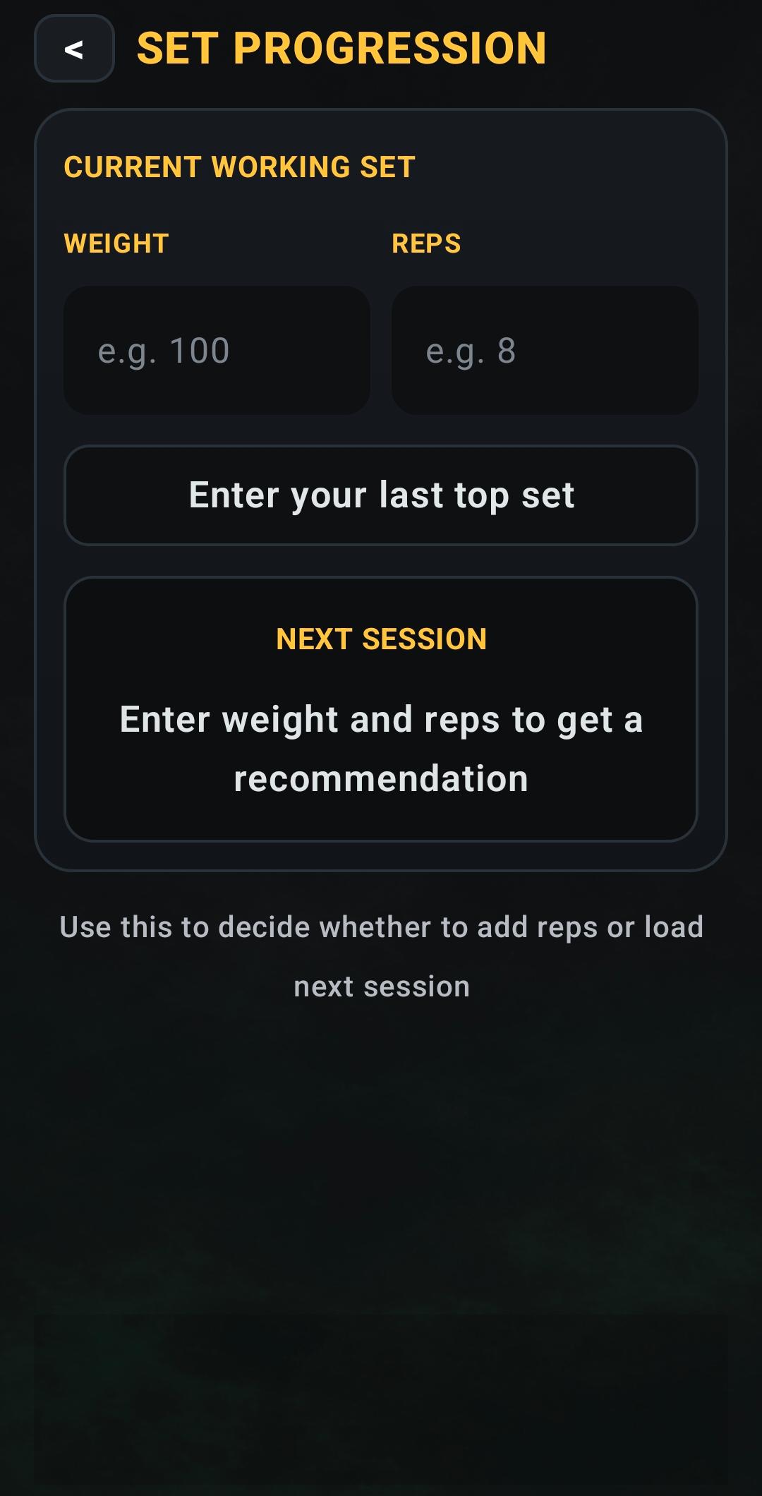 Set progression screen