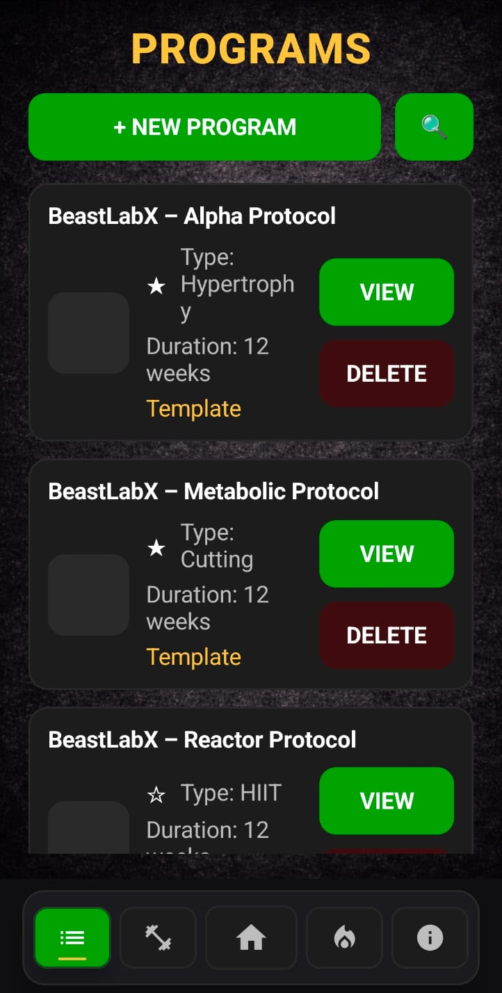 Programs screen